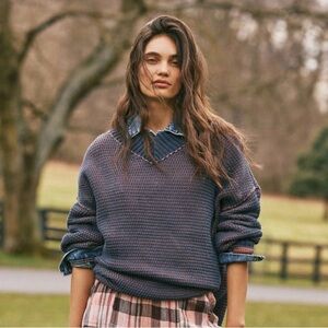 Free People Maisie Sweater Oversized Small -Midnight Cedar Combo NWT